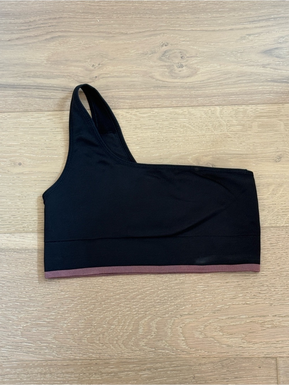 Outdoor Voices Asymmetric One-Shoulder Sports Bra - Black with Mauve Accent